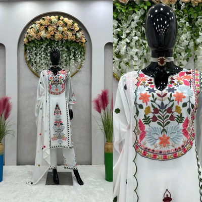 3 Piece Stitched Embroidered Lawn Frock - Ready To Wear