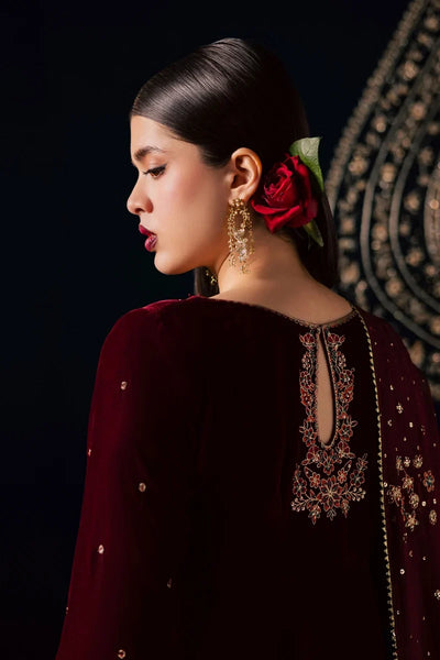 Deep Maroon Velvet & Gold Embroidered Suit | Ready To Wear