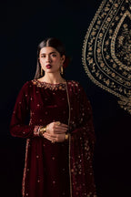 Deep Maroon Velvet & Gold Embroidered Suit | Ready To Wear