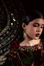 Deep Maroon Velvet & Gold Embroidered Suit | Ready To Wear
