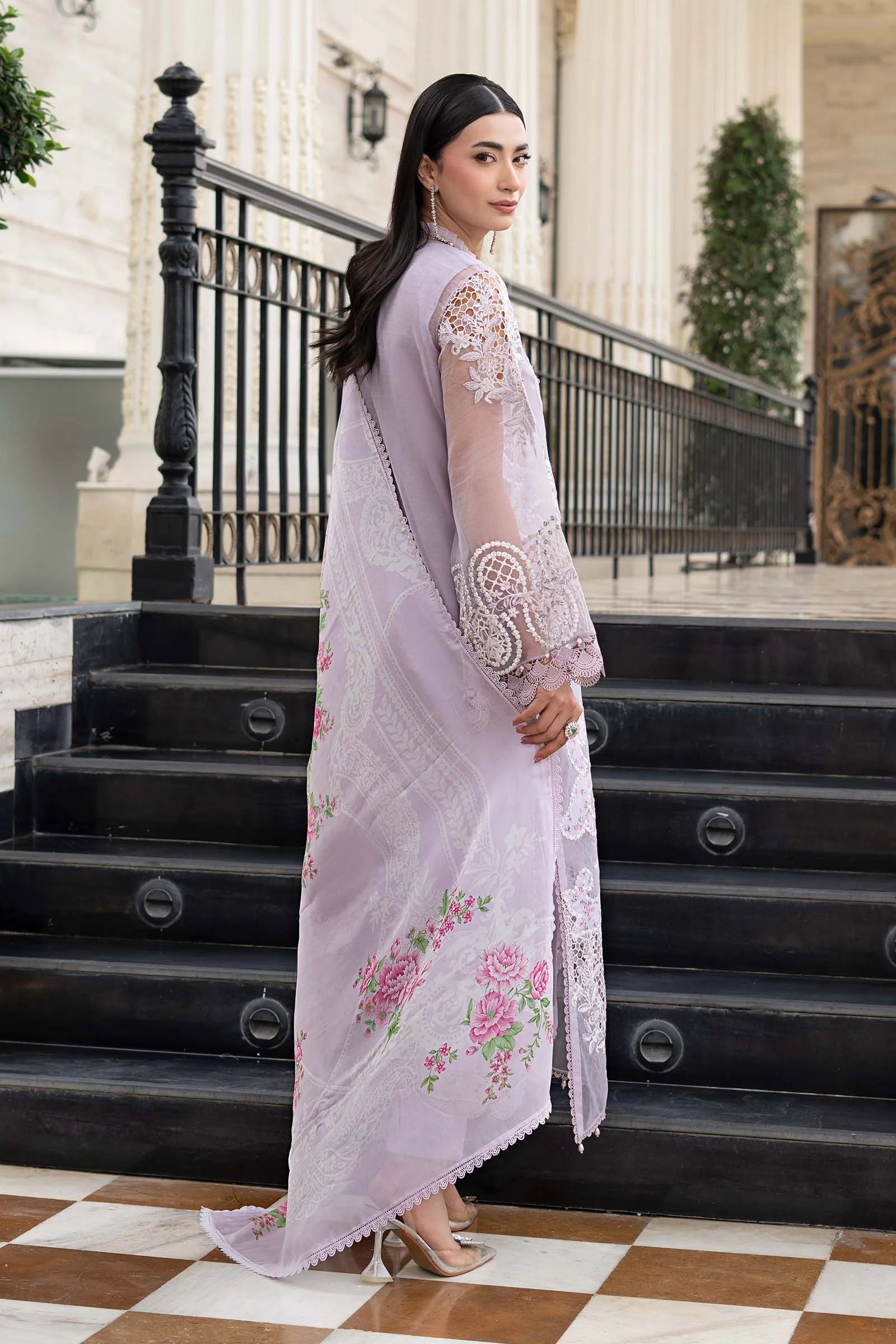embroidered printed lawn dress Pink Embroidered Printed Lawn dress
