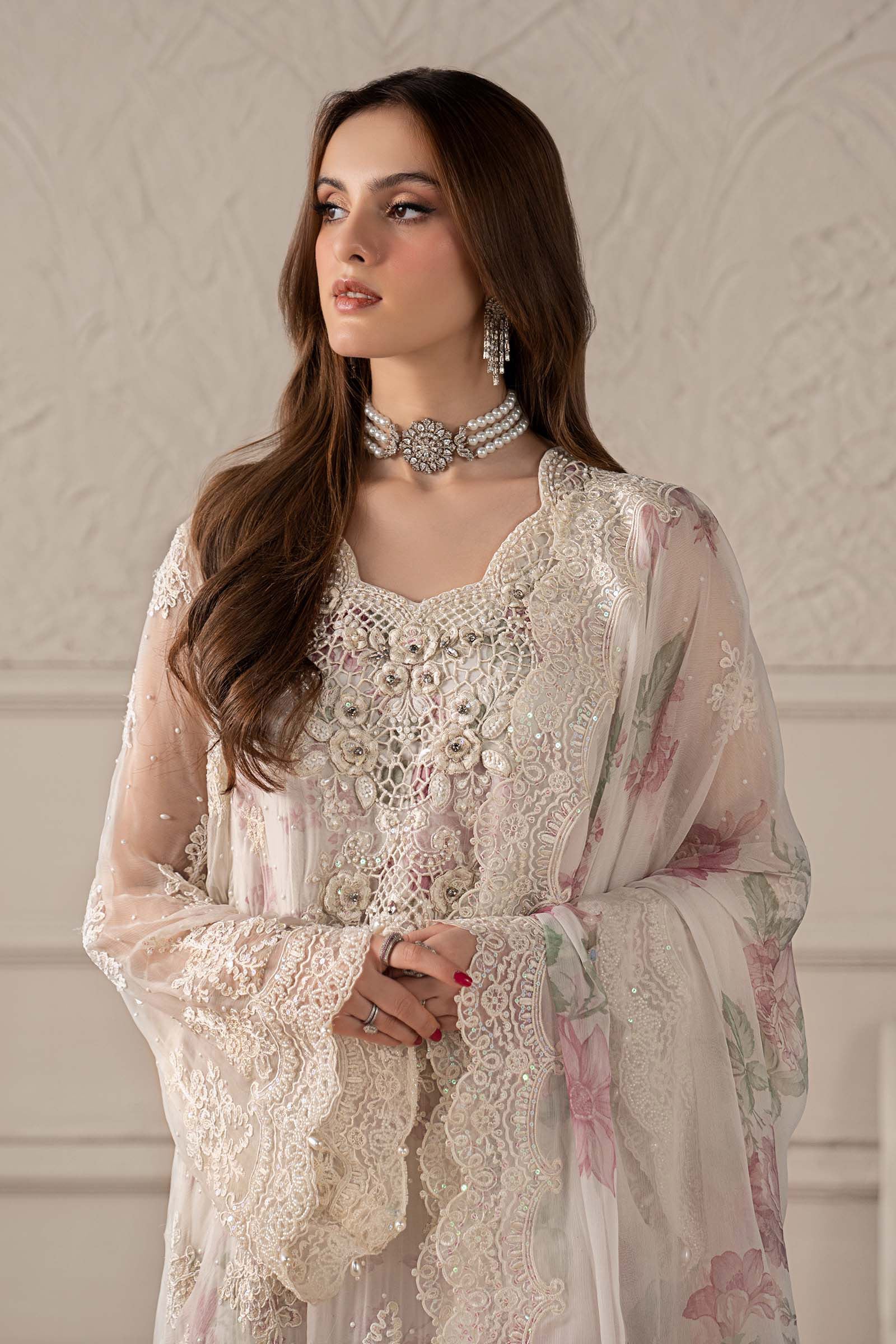 03-Piece Chiffon Suit With Embroidery - Ready To Wear