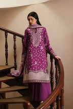 Berry Plum Embroidered Lawn Suit With Soft Lilac Chiffon Dupatta | Ready To Wear