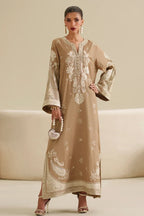 Dune Beige: Embroidered Raw Silk Kaftan | Ready To Wear