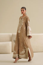 Dune Beige: Embroidered Raw Silk Kaftan | Ready To Wear