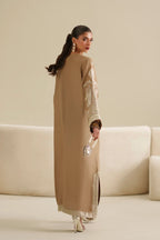 Dune Beige: Embroidered Raw Silk Kaftan | Ready To Wear