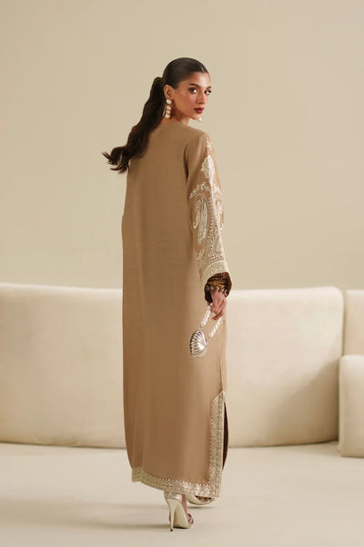 Dune Beige: Embroidered Raw Silk Kaftan | Ready To Wear
