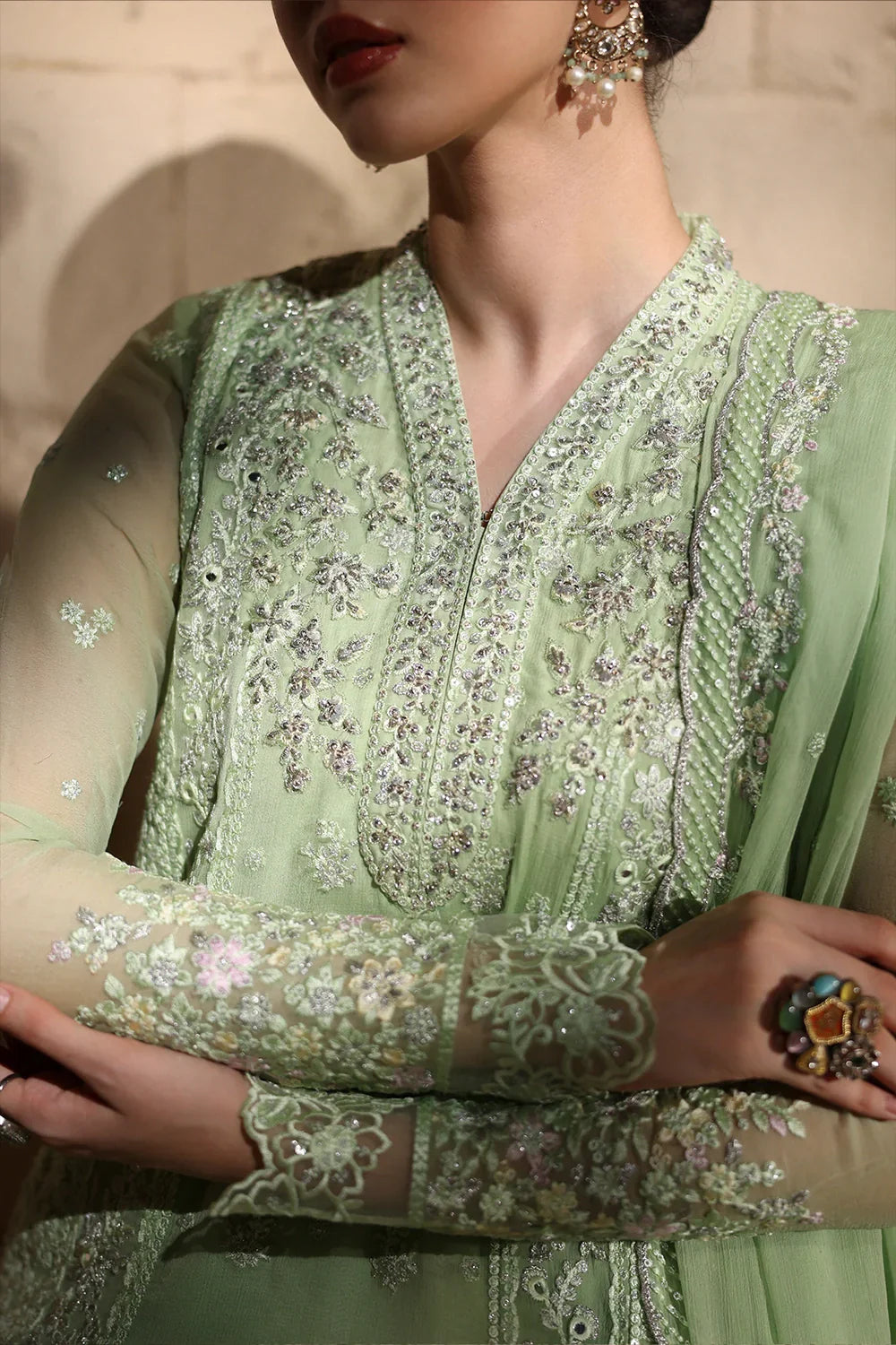 03-Piece Chiffon Suit With Embroidery - Ready To Wear