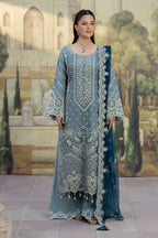 Muted Blue Embroidered Chiffon Suit With Peacock Blue Dupatta | Ready To Wear
