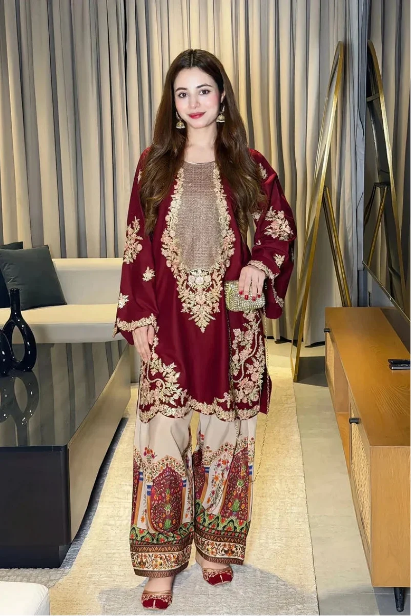 Majestic Maroon Silk 2-Piece Luxury Suit - Ready To Wear