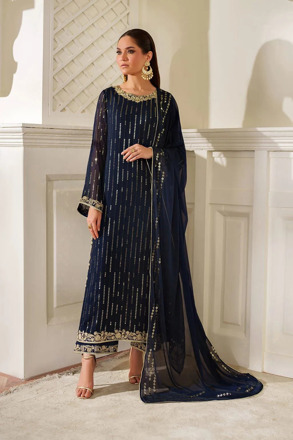 03-Piece Chiffon Suit With Embroidery - Ready To Wear