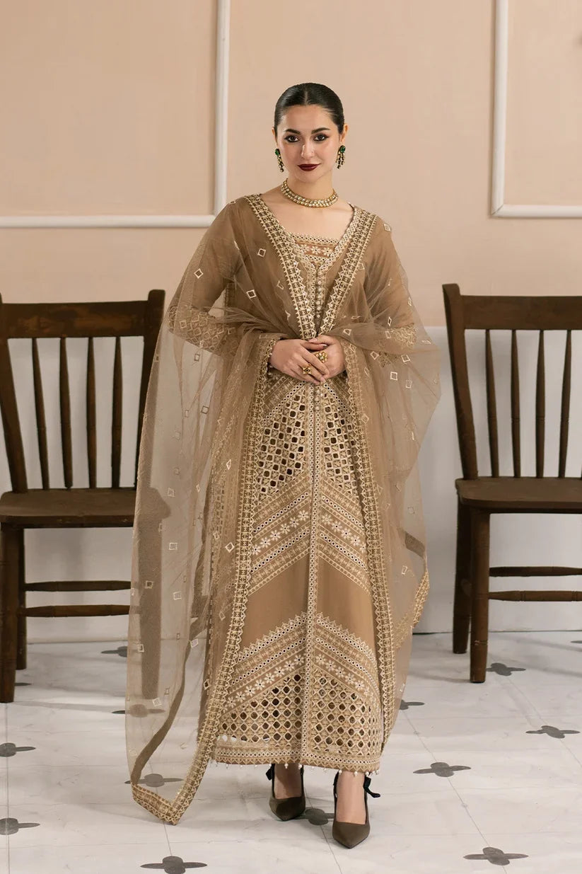 Mocha Brown: Heavy Embroidered Cotton Suit | Ready To Wear