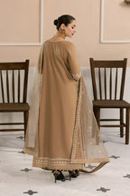Mocha Brown: Heavy Embroidered Cotton Suit | Ready To Wear