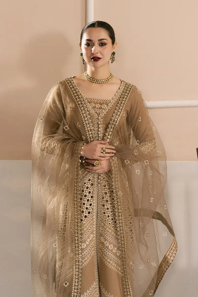 Mocha Brown: Heavy Embroidered Cotton Suit | Ready To Wear