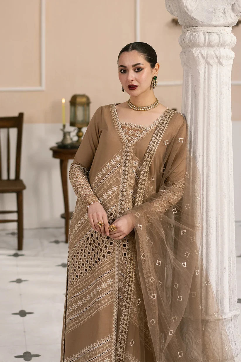 Mocha Brown: Heavy Embroidered Cotton Suit | Ready To Wear
