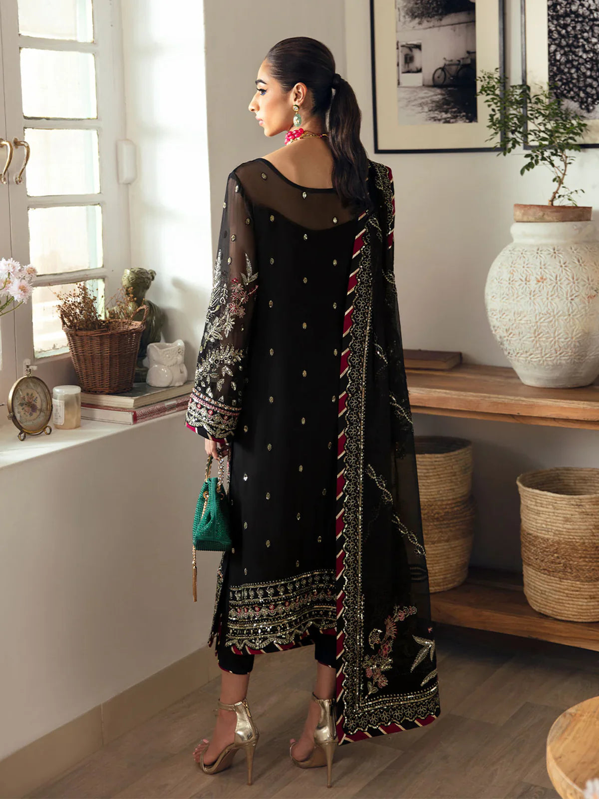 Midnight Gold - Embroidered Chiffon Suit | Ready To Wear
