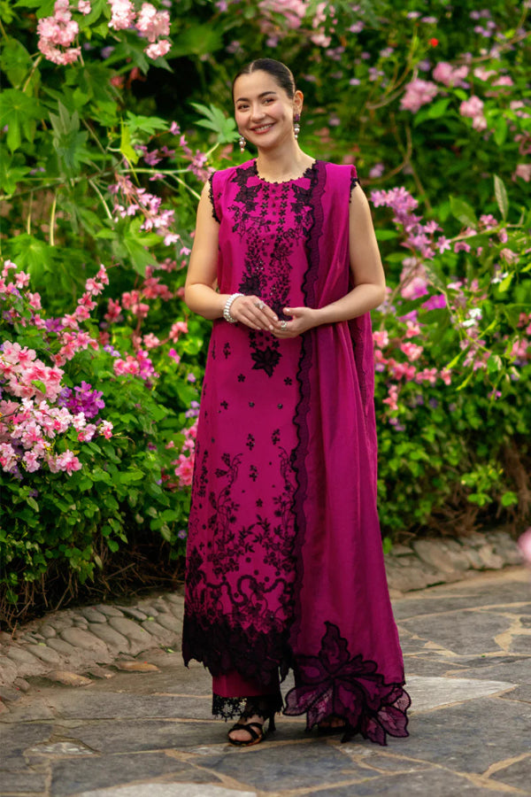 Shocking Pink - Embroidered Lawn Suit With Net Dupatta | Ready To Wear