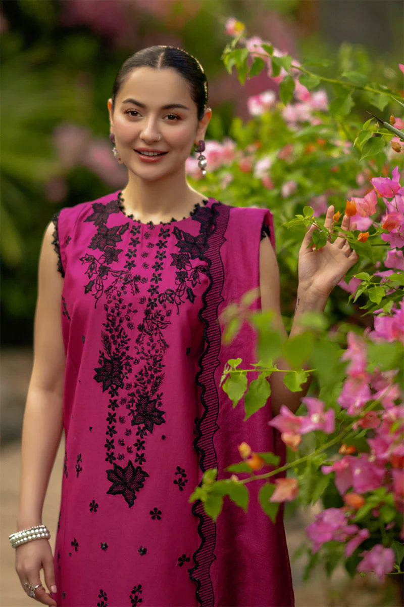 Shocking Pink - Embroidered Lawn Suit With Net Dupatta | Ready To Wear