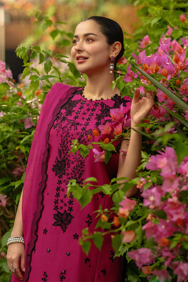 Shocking Pink - Embroidered Lawn Suit With Net Dupatta | Ready To Wear