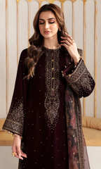 3 Piece Stitched Velvet Suit - Ready To Wear