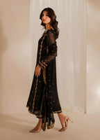 Black & Maroon: Embroidered Chiffon Suit With Malai Trouser | Ready To Wear