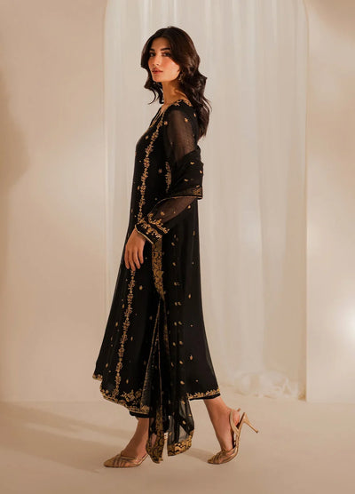 Black & Maroon: Embroidered Chiffon Suit With Malai Trouser | Ready To Wear