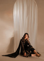 Black & Maroon: Embroidered Chiffon Suit With Malai Trouser | Ready To Wear