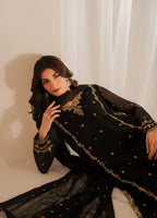 Black & Maroon: Embroidered Chiffon Suit With Malai Trouser | Ready To Wear