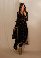 Black & Maroon: Embroidered Chiffon Suit With Malai Trouser | Ready To Wear
