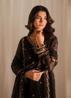 Black & Maroon: Embroidered Chiffon Suit With Malai Trouser | Ready To Wear