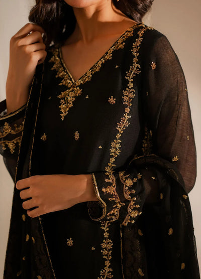 Black & Maroon: Embroidered Chiffon Suit With Malai Trouser | Ready To Wear