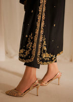Black & Maroon: Embroidered Chiffon Suit With Malai Trouser | Ready To Wear