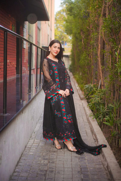 3 Piece Stitched Chiffon Embroidered Suit - Ready To Wear