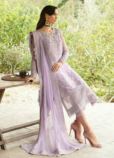 Pastel Lilac & Silver Embroidered Chiffon Suit | Ready To Wear