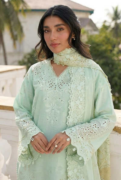 Mint Meadow: Printed Lawn Suit With Embroidery | Ready To Wear