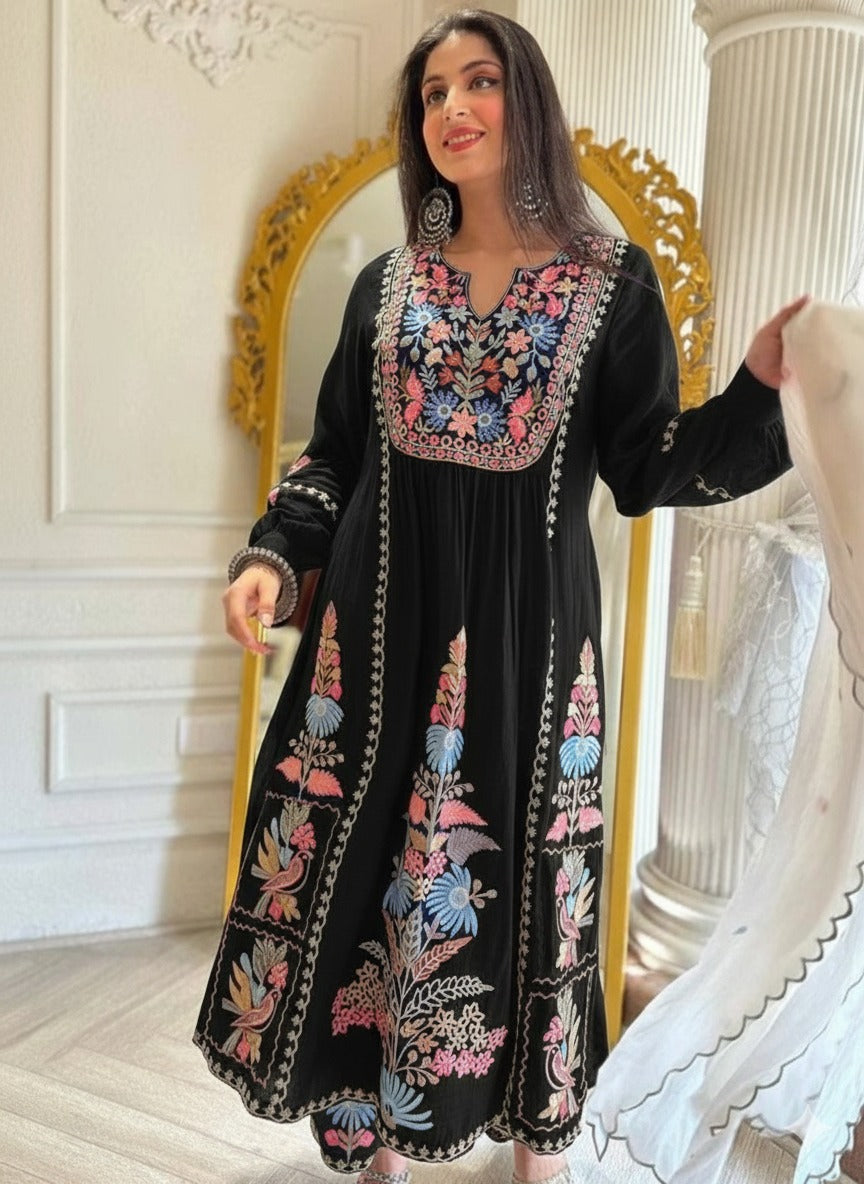 3 Piece Stitched Embroidered Lawn Frock - Ready To Wear