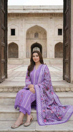 03-Piece Suit With Chikankari Embroidery - Ready To Wear