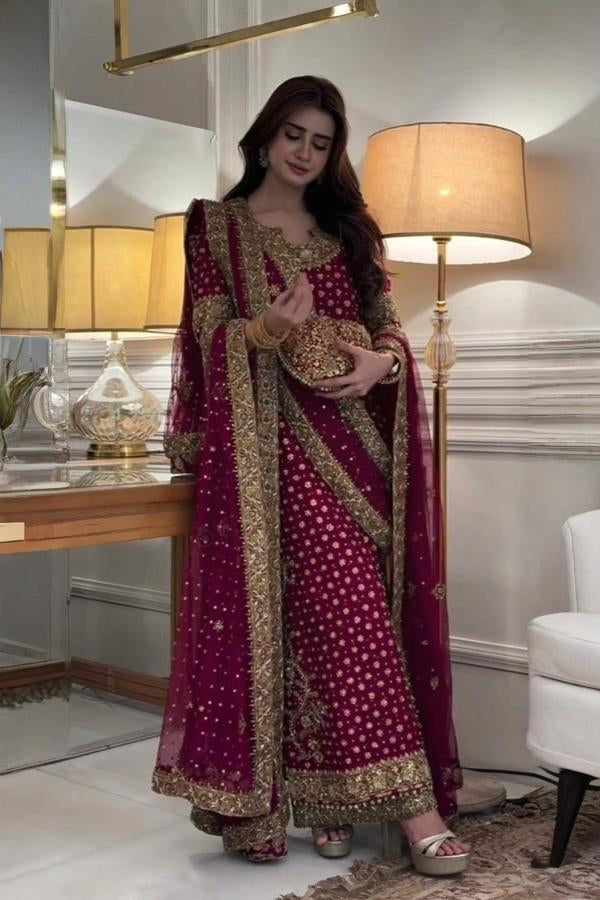 03-Piece Chiffon Suit With Adda Embroidery - Ready To Wear