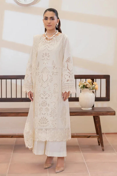 Ivory & Cream Shadow: Chikankari Lawn Cotton Suit With Chiffon Dupatta | Ready To Wear