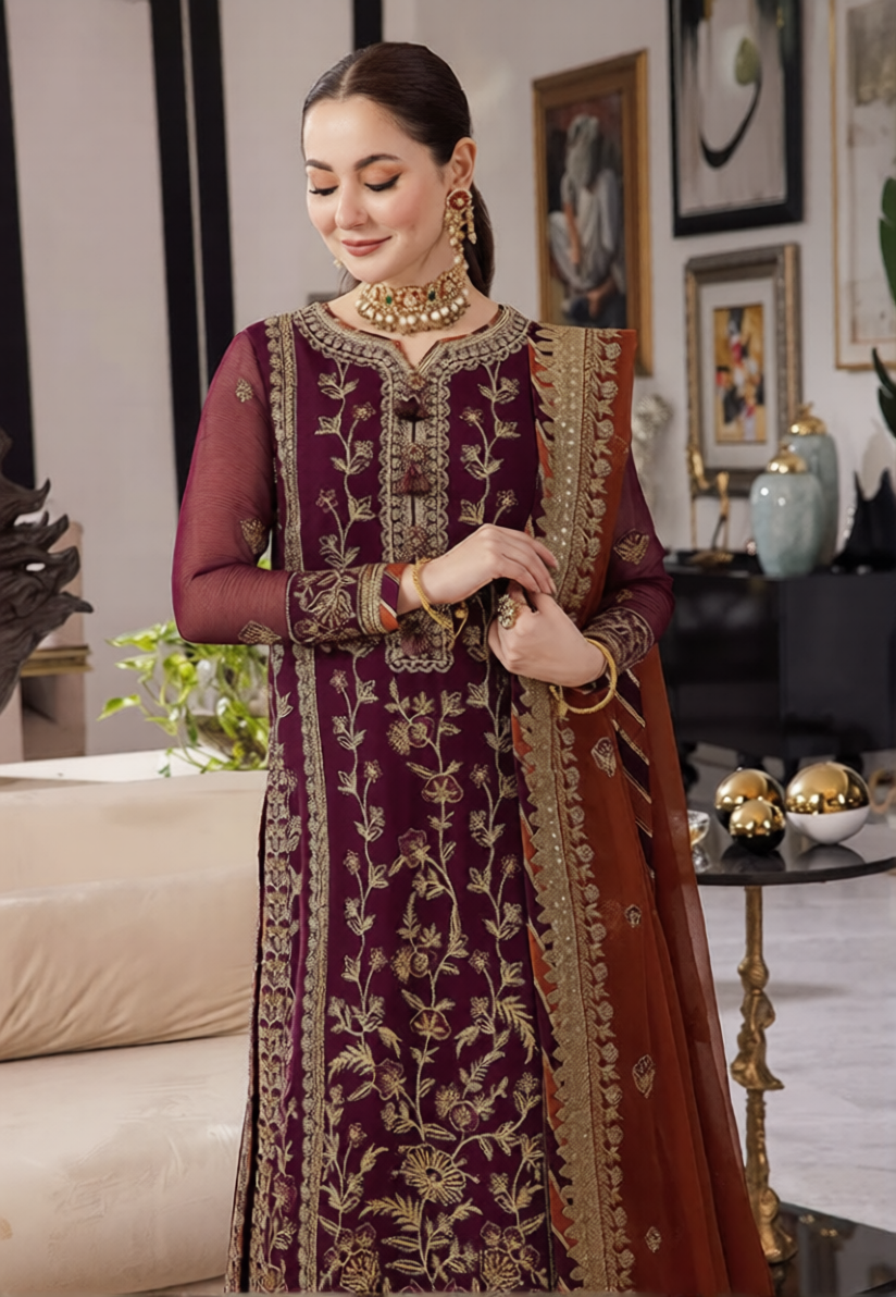 03-Piece Chiffon Suit With Heavy Embroidery - Ready To Wear