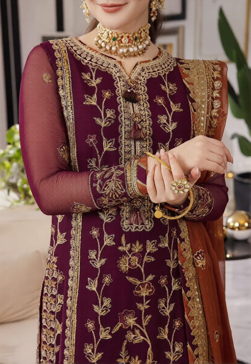 03-Piece Chiffon Suit With Heavy Embroidery - Ready To Wear