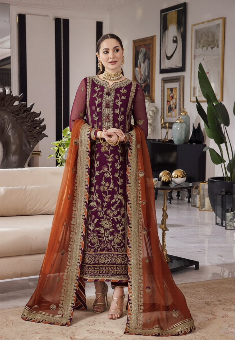 03-Piece Chiffon Suit With Heavy Embroidery - Ready To Wear