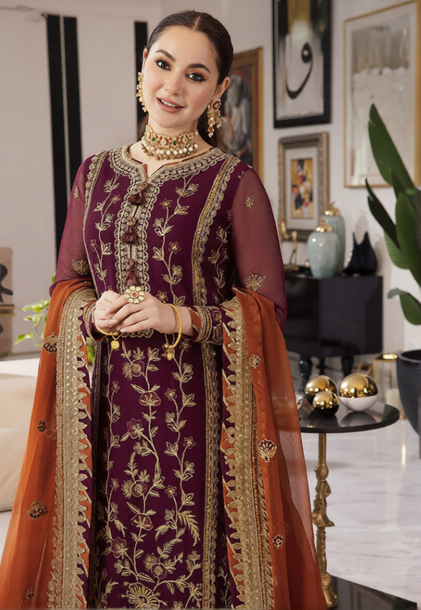 03-Piece Chiffon Suit With Heavy Embroidery - Ready To Wear