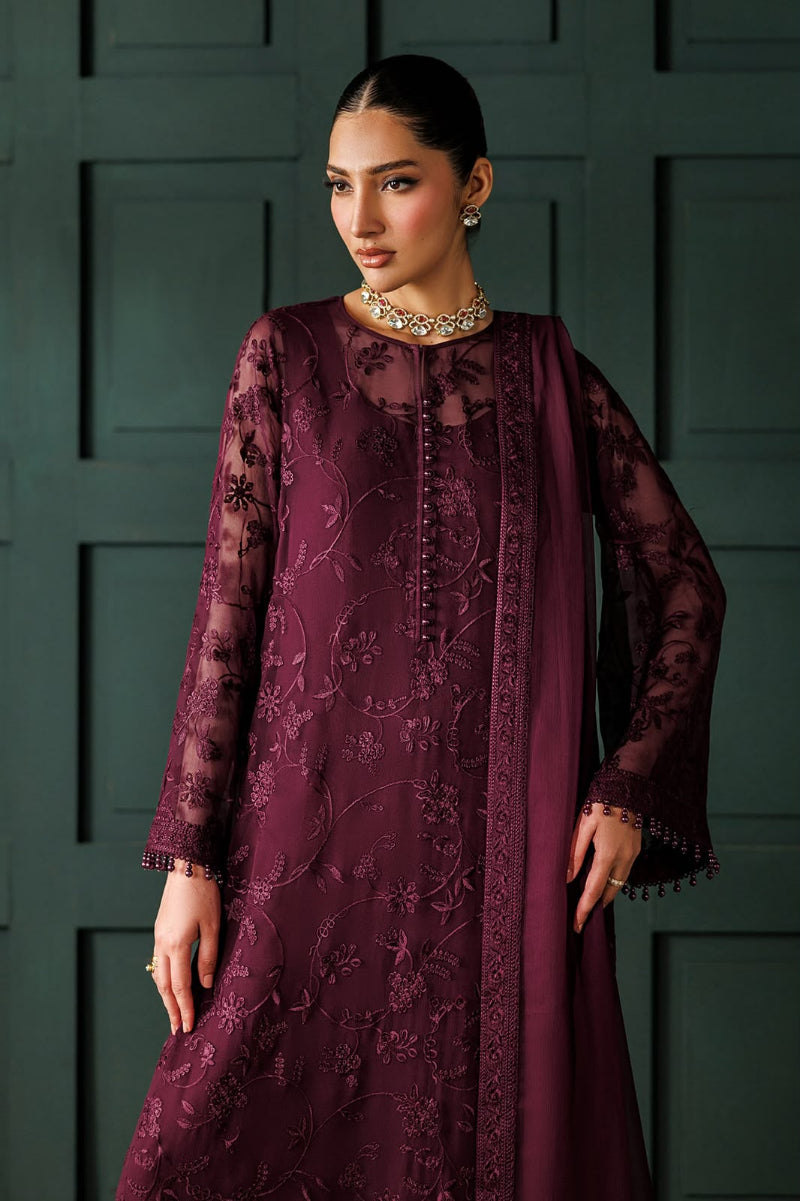 Graceful Maroon Chiffon 3-Piece Ready-to-Wear