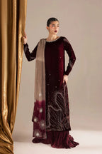 Wine Maroon & Champagne: Embroidered Velvet Suit | Ready To Wear